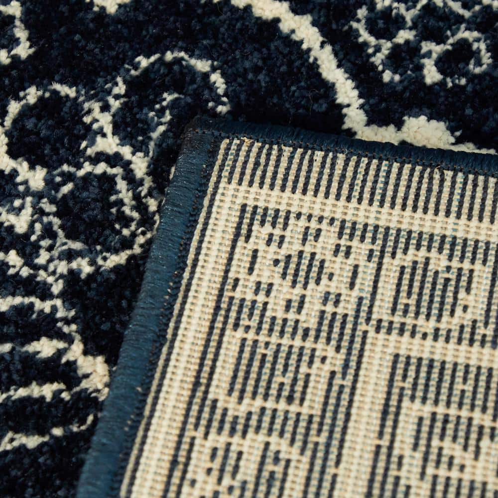 Navy and White Medallion Synthetic 8' x 10' Area Rug