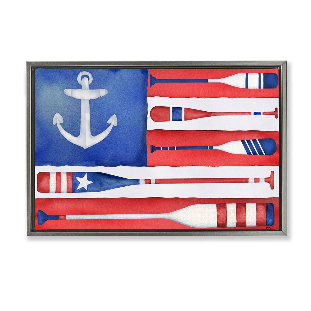Patriotic Oar Flag by Paul Brent Gray Floater Frame Typography Graphic Art Print 21 in. x 31 in. price history on PriceWatchPro
