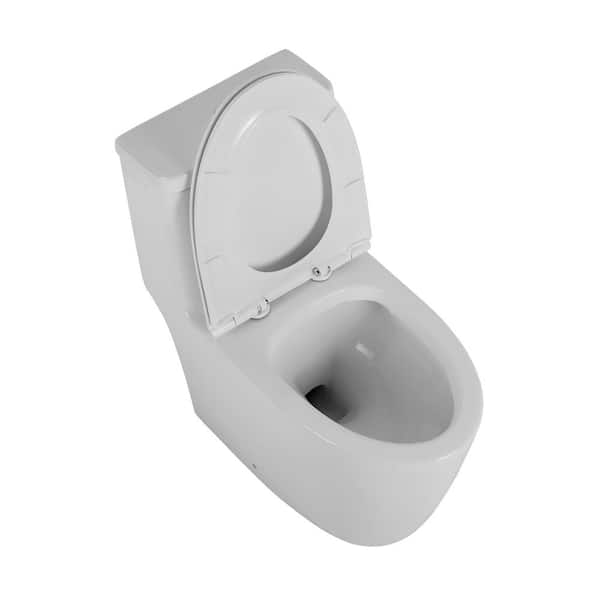 One-Piece 1.1/1.6 GPF Round Dual-Flush One Piece Toilet in White, Soft Close Seat Included, longated Comfort Height