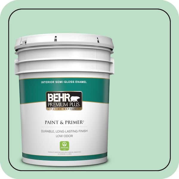 BEHR PREMIUM PLUS 5 gal. #470C-3 Spirited Green Semi-Gloss Enamel Low Odor Interior Paint & Primer