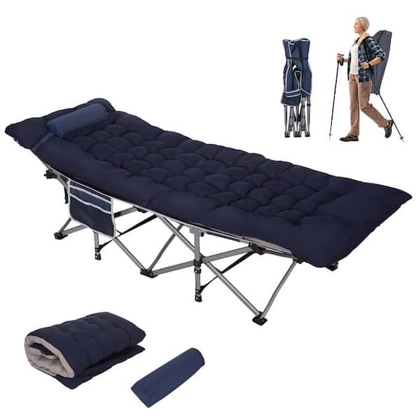 Unbranded 75 in. Oxford Fabric Folding Camping Sleeping Cots with Cushion, Pillow and Extra Thick Mattress for Outdoor, Camping