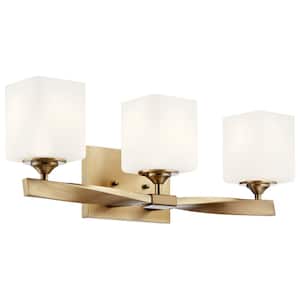 Marette 23 in. 3-Light Champagne Bronze Contemporary Bathroom Vanity Light with Satin Etched Cased Opal Glass
