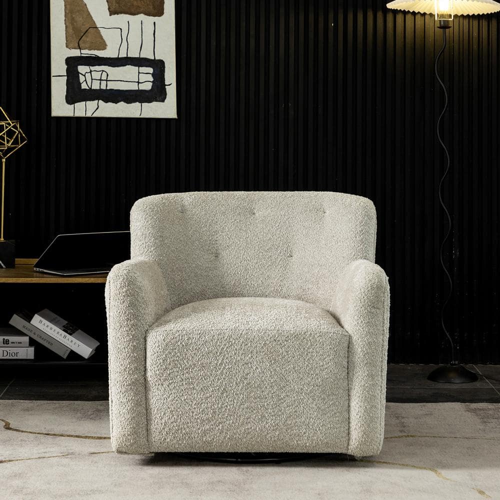 KINWELL Modern Light Gray with Green Upholstered Tufted Armchair with ...