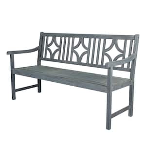Sloane 59.1 in. Wood 3-Seat Ogee Diamond-Back 600 lbs. Support Acacia outdoor Garden Patio Bench, Gray