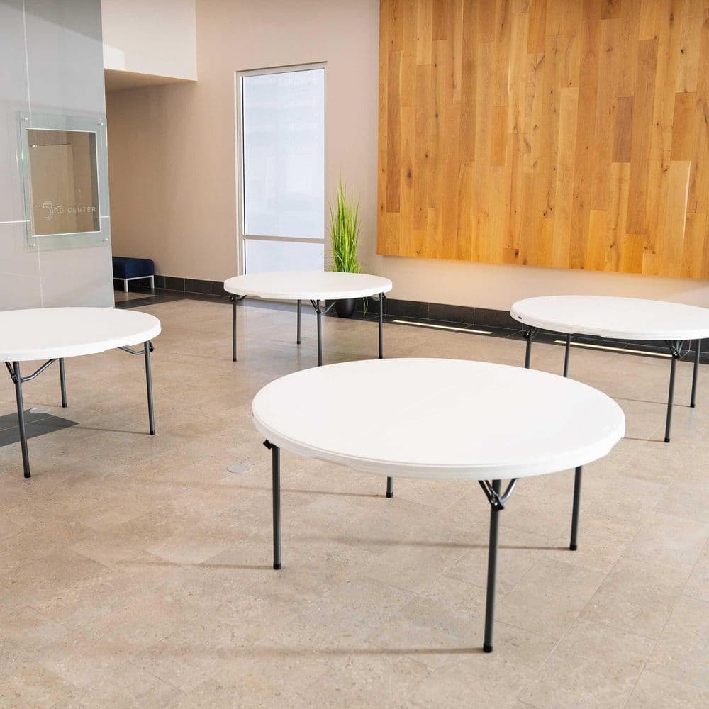 60-Inch White Granite Round Folding Table with Steel Frame