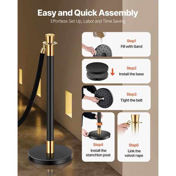 Velvet Rope Barriers 6-Pack Stainless Steel Stanchions With Black ...
