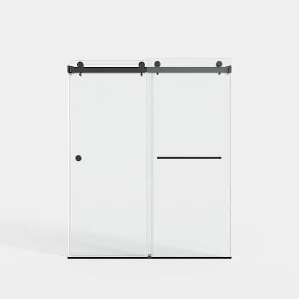 60 in. W x 72 in. H Matte Black Frameless Double Sliding Shower Doors with 5/16 (8mm) Tempered Clear Glass