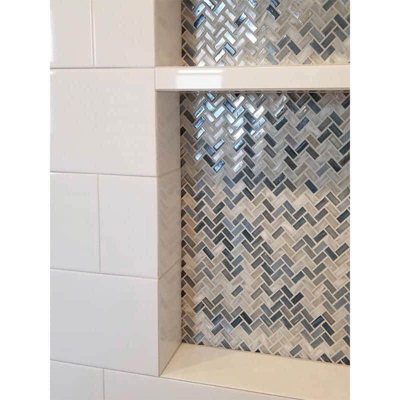 Blue Herringbone Glossy Glass Mosaic Tile for Walls and Floors