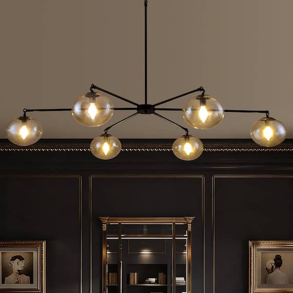 WDETR 32 in. 7-Light Modern Gold copper color Dew Drop Molecule large Chandelier with Round Glass Shades