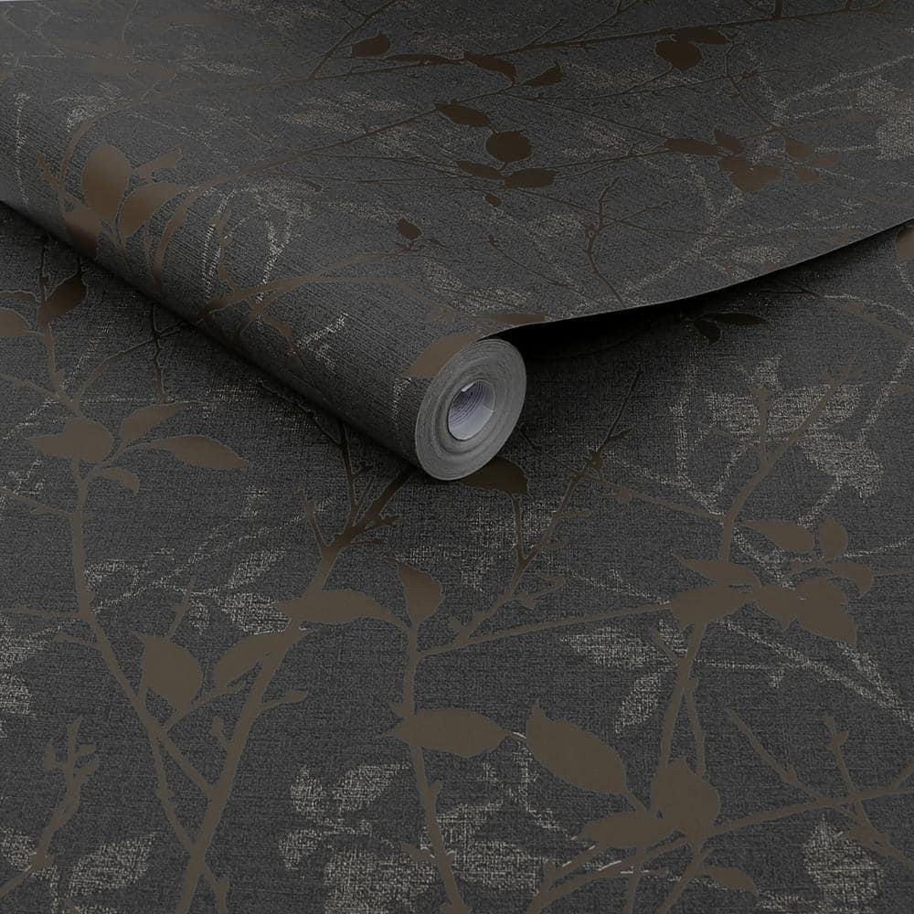 Noir Grey and Gold Floral Non-Pasted Wallpaper
