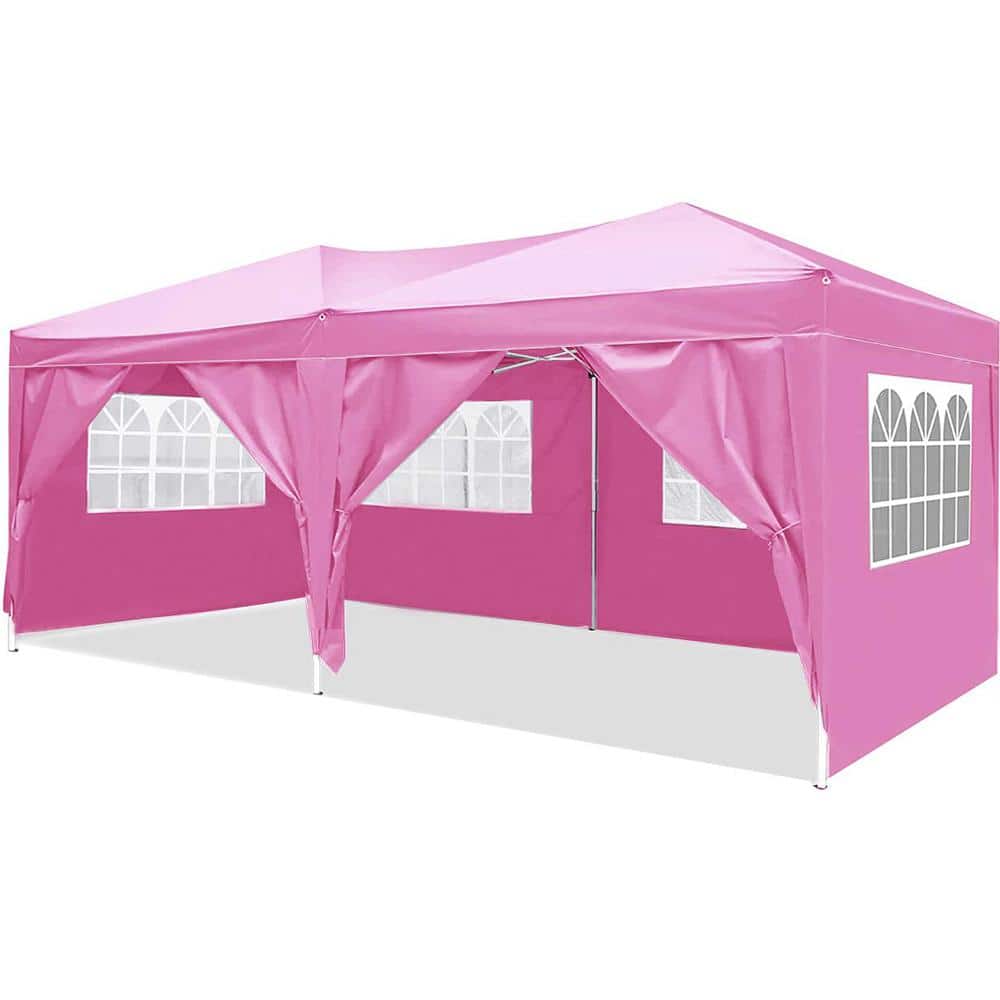 10 ft. W x 20 ft. L Pink Pop-Up Canopy Outdoor Party Folding Tent with 6 Re
