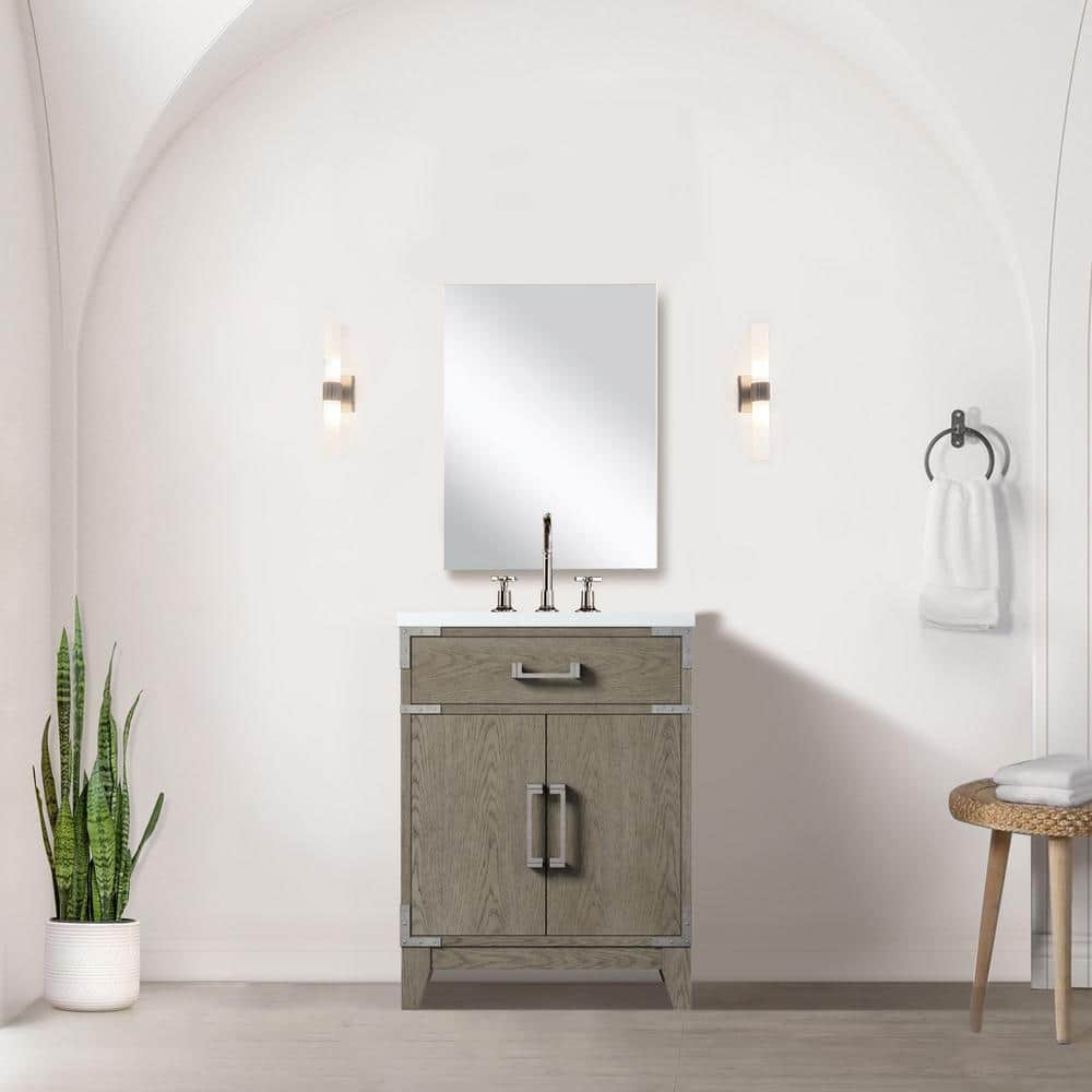 Fossa 24 in. W x 18 in. D Grey Oak Single Bath Vanity with Acrylic Top, 18 in. Mirror and Faucet Set price history on PriceWatchPro
