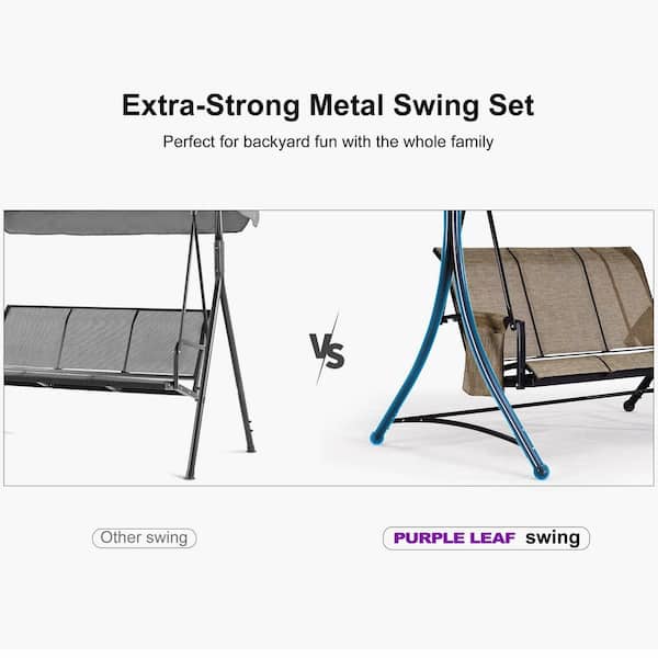 PURPLE LEAF 3-Person Deluxe Outdoor Patio Porch Swing with