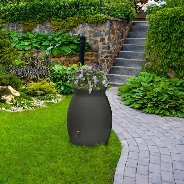 Algreen Castilla 50 Gal. Brownstone Decorative Rain Barrel with