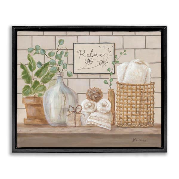 Uplifting Bathroom Spa Relax Scene by Pam Britton Black Floater Frame Graphic Art Print Nature 31 in. x 25 in.