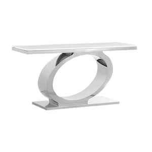 Megan 60 in. White Rectangle Marble Top Console Table Stainless Steel Base