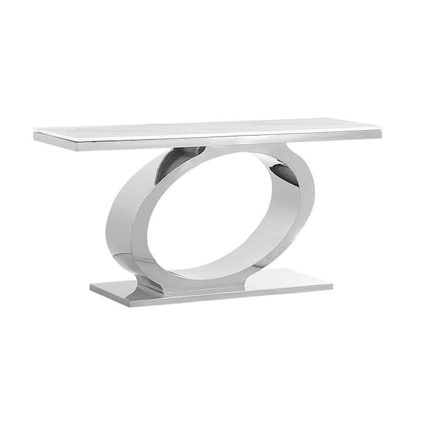 Best Quality Furniture Megan 60 in. White Rectangle Marble Top Console Table Stainless Steel Base
