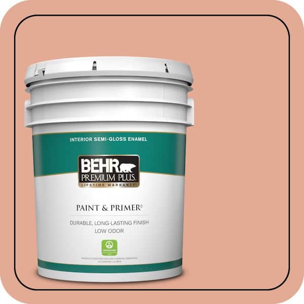 BEHR PREMIUM PLUS 5 gal. #M190-4 California Coral Semi-Gloss Enamel Low Odor Interior Paint & Primer