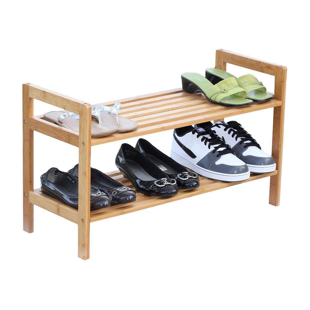 Natural Bamboo 2-Tier Stackable Shoe Rack