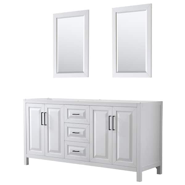 Wyndham Collection Daria 71 in. W x 21.5 in. D x 35 in. H Double Bath Vanity Cabinet without Top in White with 24 in. Mirrors