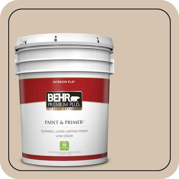 BEHR PREMIUM PLUS 5 gal. #N300-3 Casual Khaki Flat Low Odor Interior Paint & Primer