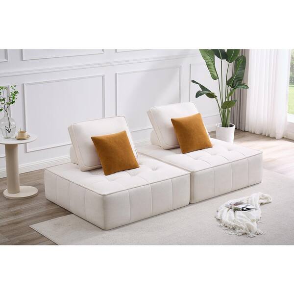 BYBLIGHT 82.7 in. W Armless Square Sofa, 2-Seat Loveseat Couch with Deep Seat, Back Cushion, Beige