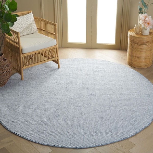 River 7 ft. x 7 ft. Blue/Ivory Solid Marle Round Area Rug