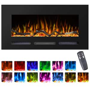 42 in. Electric Fireplace Insert with Adjustable Flame Colors, Thermostat, Recessed and Wall Mounted, Black