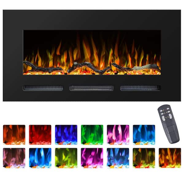 Prismaster ...keeps your home stylish 42 in. Electric Fireplace Insert with Adjustable Flame Colors, Thermostat, Recessed and Wall Mounted, Black
