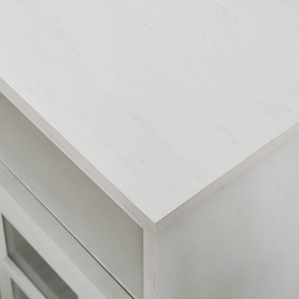 Brushed White Glass Door TV Stand with Cabinet, 58 Inch