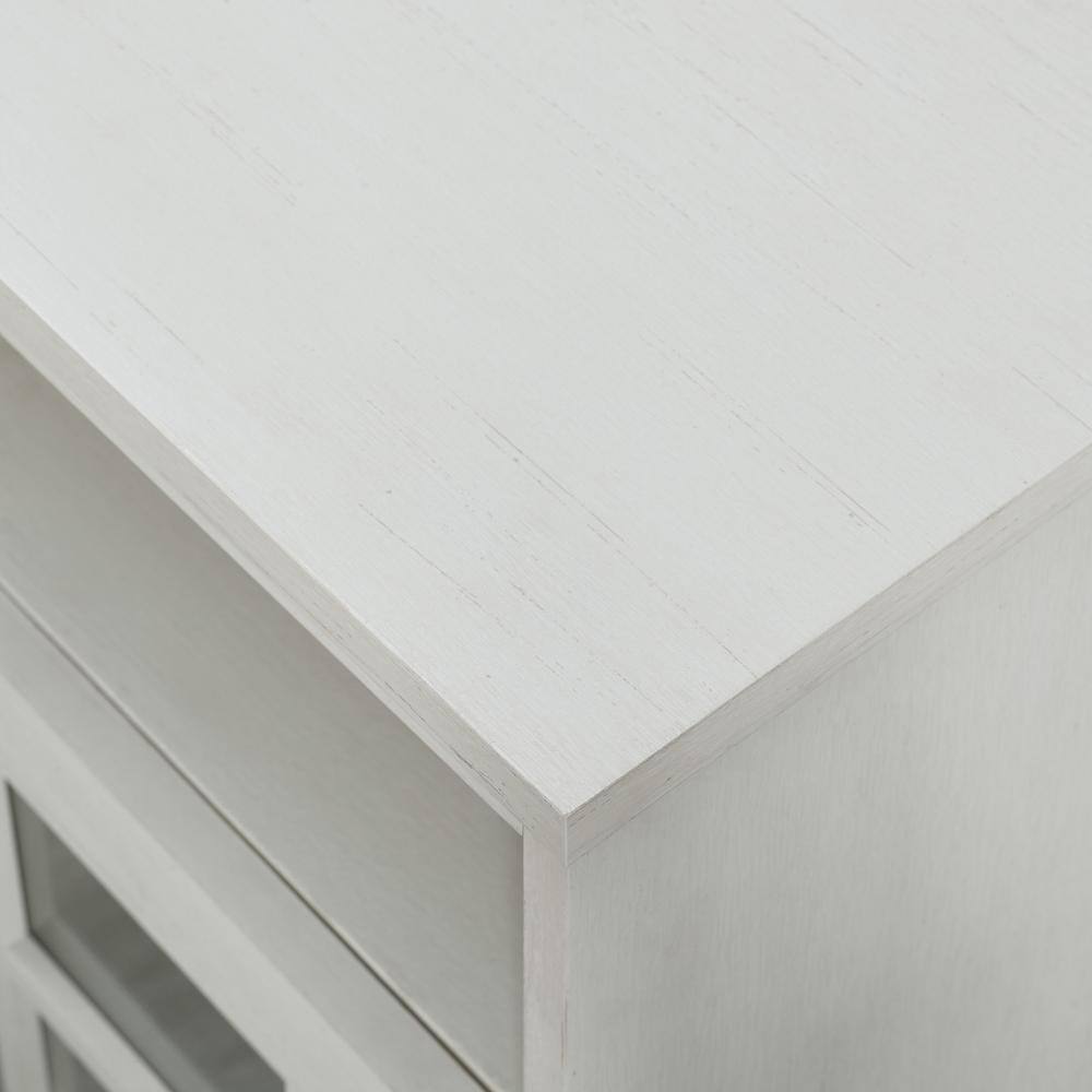 Brushed White Glass Door TV Stand with Cabinet, 58 Inch