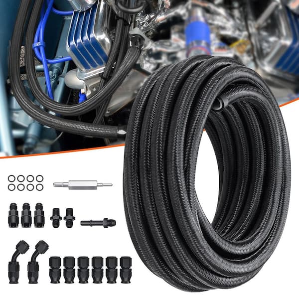 6AN Fuel Line Kit, 25FT. Fuel Hose Kit, 5/16in. Nylon Stainless Steel Braided PTFE Fuel Line Kit, Hose End Fitting Kit
