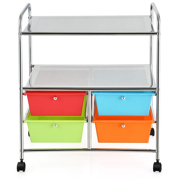 HONEY JOY 4-Drawer Plastic Rolling Storage Cart Metal Rack Organizer Shelf with Wheels Multicolor