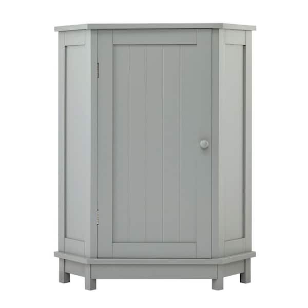 17.5 in. W x 17.5 in. D x 31.4 in. H Gray Triangle Corner Storage Linen Cabinet with Adjustable Shelves for Bathroom