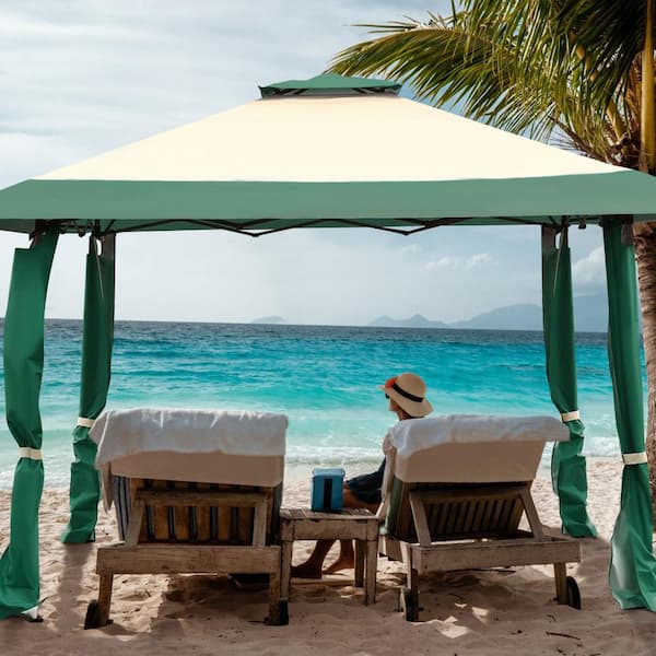 13 ft. x 13 ft. Green Pop Up Canopy Tent Instant Outdoor Folding Canopy Shelter