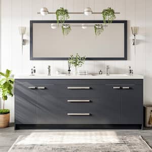 Lugano 84 in. W x 19 in. D x 36 in. H Double Bath Vanity in Gray with White Acryic Top and White Integrated Sinks