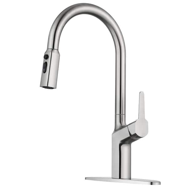 17 in. Pull Down Sprayer Kitchen Faucet with 360° Spout Swivel 3-Mode Stream/Spray/Sweep in Brushed Nickel