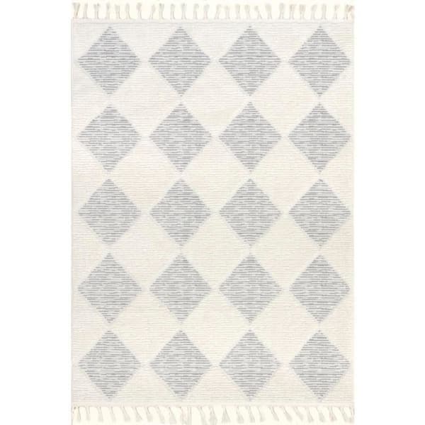 Aylin Diamond Tasseled Off White 10 ft. x 14 ft. Indoor Area Rug