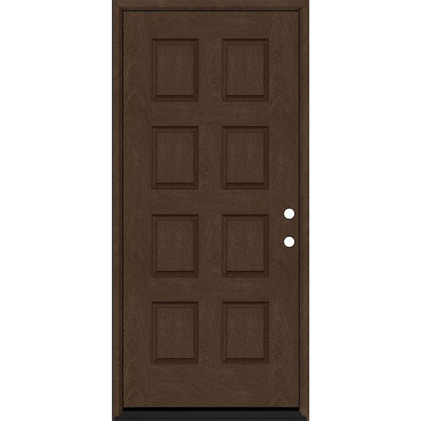 Regency 32 in. x 80 in. 8-Panel LHIS Hickory Stain Mahogany Fiberglass Prehung Front Door