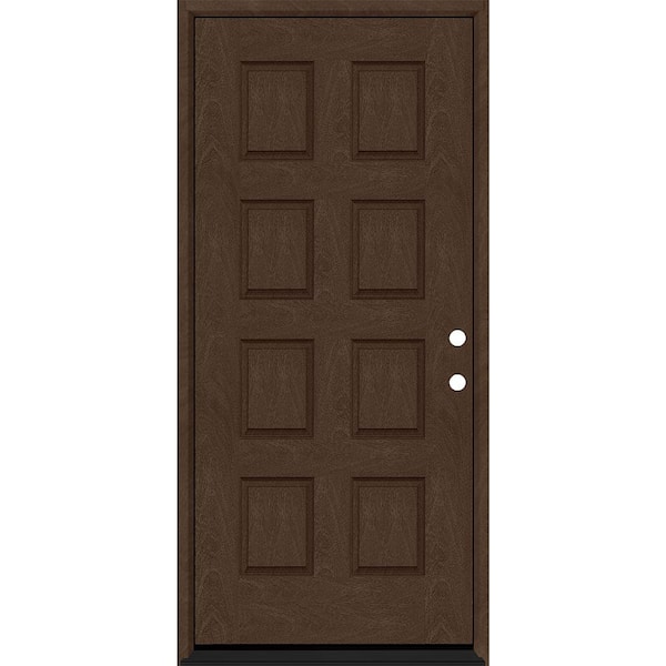 Steves & Sons Regency 36 in. W. x 80 in. 8-Panel LHIS Hickory Stain Mahogany Fiberglass Prehung Front Door