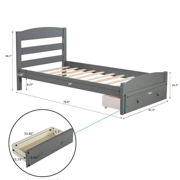 Gray Twin Xl Bed Frame With Storage, Standard Twin Xl Bed Frame