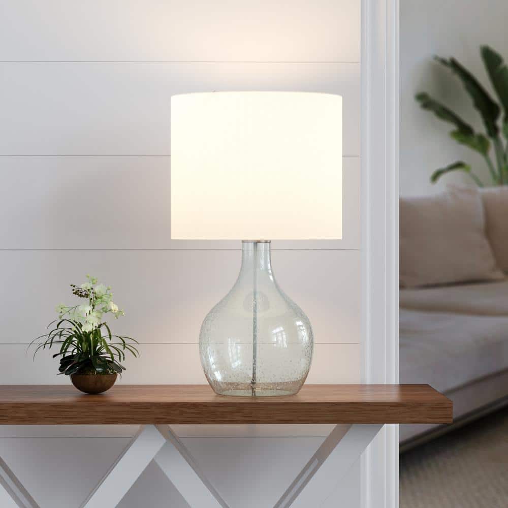 22.38" Blue Bubble Glass Table Lamp with White Shade