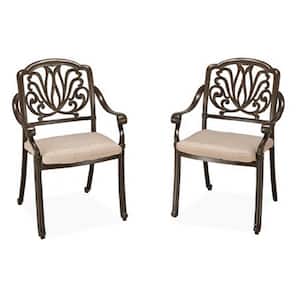 Capri Taupe Tan Brown Stationary Outdoor Arm Chairs with Natural Tan Cushions (Set of 2)