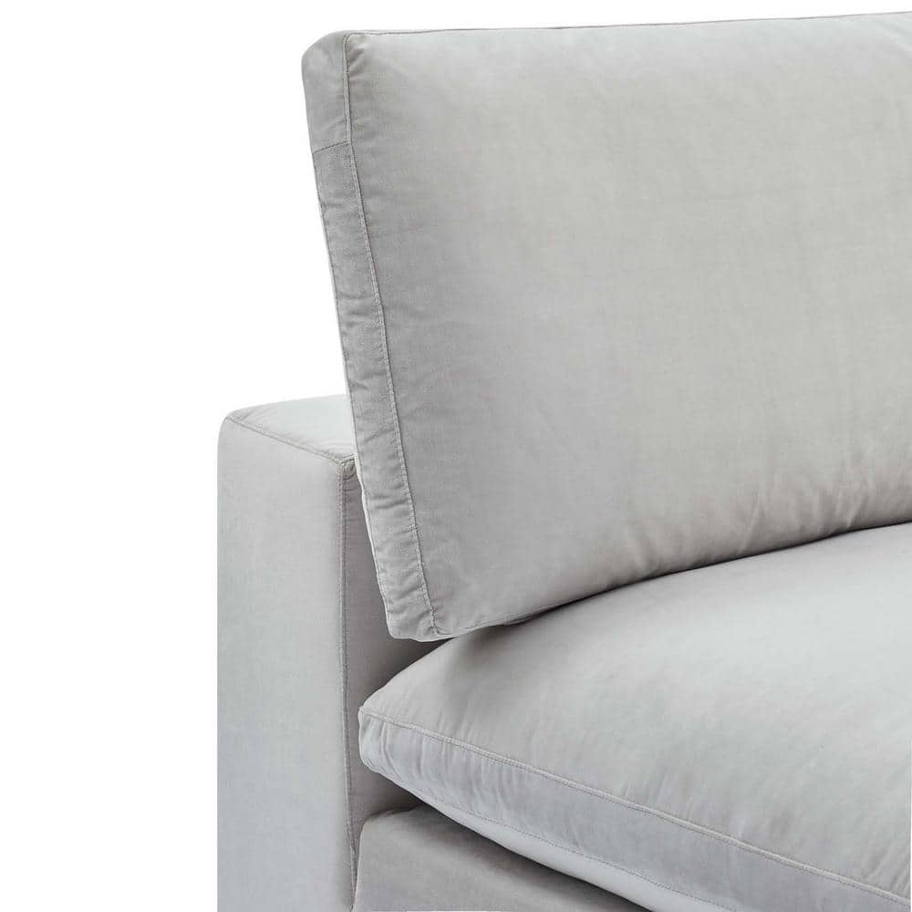 Plush Light Gray Velvet Armless Chair with Solid Wood Base