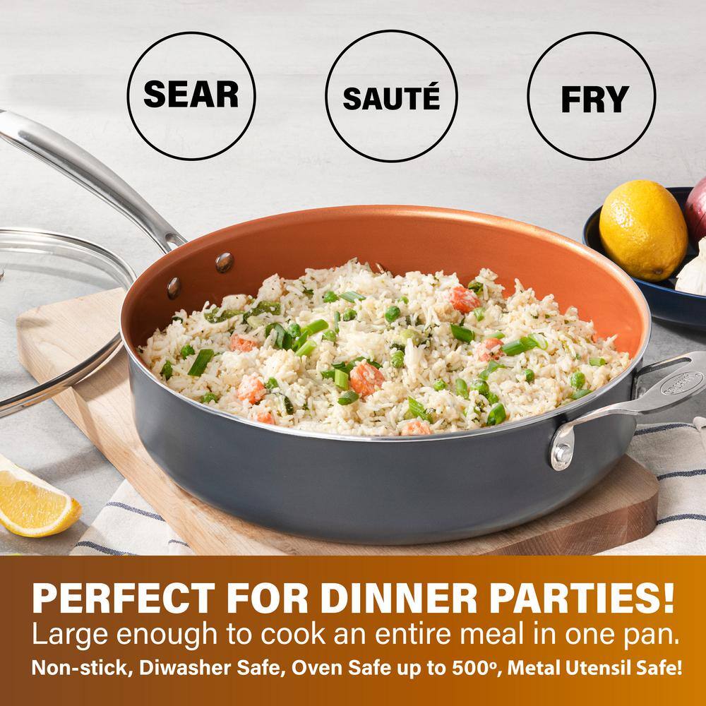 Gotham Steel 5.5 Quart Copper Nonstick Sauté Pan with Glass Lid