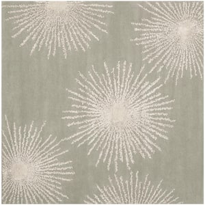 Soho Grey/Ivory Wool 6 ft. x 6 ft. Square Floral Area Rug