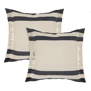 Elevate Dark Blue Striped Fringed 20 in. x 20 in. Indoor Throw Pillow Set of 2