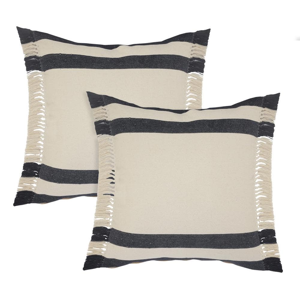 Elevate Dark Blue Striped Fringed 20 in. x 20 in. Indoor Throw Pillow Set o