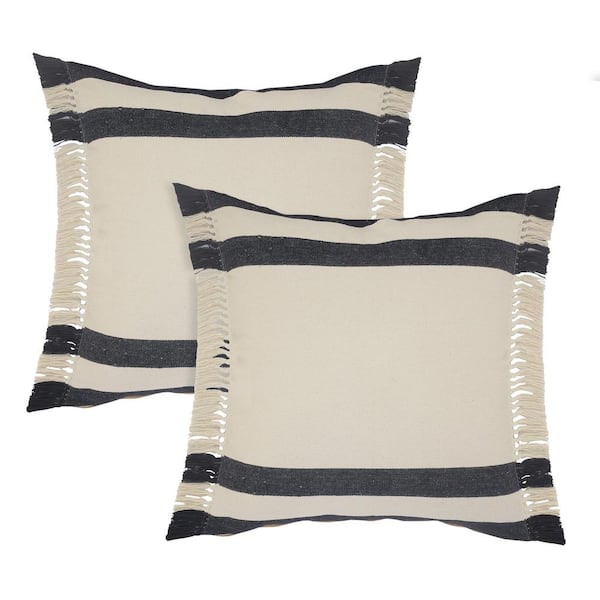 Unbranded Elevate Dark Blue Striped Fringed 20 in. x 20 in. Indoor Throw Pillow Set of 2