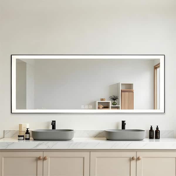 72 in. W x 32 in. H Rectangular Aluminum Framed Dimmable Anti-Fog LED Wall Bathroom Vanity Mirror with Light